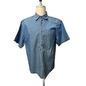 JOES USA Men's L Blue Denim Short Sleeve Shirt 100% Cotton Button Down Western